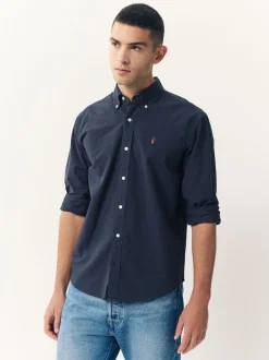 Bleu marine - Slim Fit (Slim Fit) - Chemise Oxford à manches longues