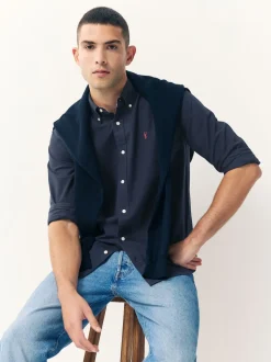 Bleu marine - Slim Fit (Slim Fit) - Chemise Oxford à manches longues