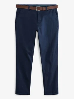 Bleu marine - Slim Fit (Slim Fit) - Pantalons chino à ceinture doux au toucher