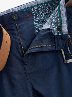Bleu marine - Slim Fit (Slim Fit) - Pantalons chino à ceinture doux au toucher