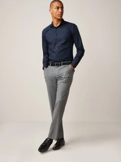 Bleu marine - Slim Fit (Slim Fit) - Chemises intelligentes faciles d’entretien à poignets simples