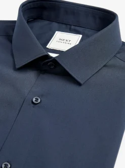 Bleu marine - Slim Fit (Slim Fit) - Chemises intelligentes faciles d’entretien à poignets simples