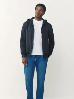 Bleu marine - Sweat à capuche zippé en jersey épais riche en coton