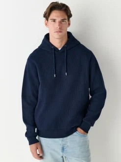 Bleu marine - Sweat à capuche texturé linéaire