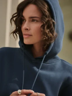 Bleu marine - Sweat-shirt à capuche long actif à coutures apparentes ultra-doux avec poches