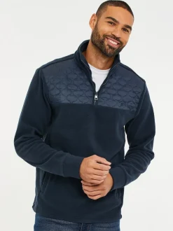 Bleu marine - Sweat-shirt en polaire matelassée Threadbare quart de zip