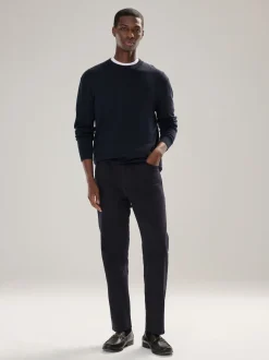 Bleu marine - Uni - Pull col rond riche en coton coupe classique