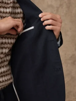 Bleu marine - Veste de costume en coton coupe décontractée