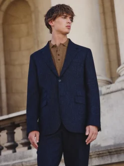 Bleu marine - Veste de costume habillé Abraham Moon en 100% laine britannique Donegal