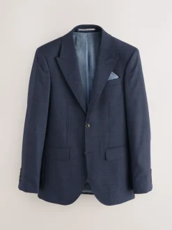 Bleu marine - Veste de costume à carreaux 100% laine italienne Marzotto coupe ajustée