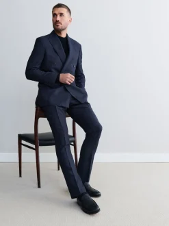 Bleu marine - Veste de costume à carreaux Signature Marzotto 100% en laine italienne à double boutonnage