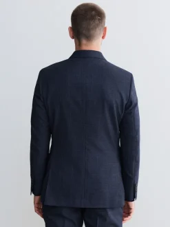 Bleu marine - Veste de costume à carreaux Signature Marzotto 100% en laine italienne à double boutonnage