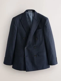 Bleu marine - Veste de costume à carreaux Signature Marzotto 100% en laine italienne à double boutonnage