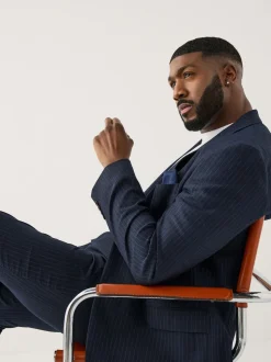 Bleu marine - Veste de costume extensible à rayures ajustée aux muscles Motionflex