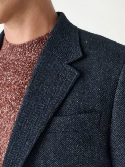 Bleu marine - Veste de costume Coupe ajustée en laine à chevrons