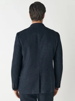 Bleu marine - Veste de costume Coupe ajustée en laine à chevrons