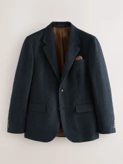 Bleu marine - Veste de costume Coupe ajustée en laine à chevrons