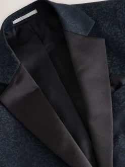 Bleu marine - Veste de costume coupe ajustée à motif jacquard