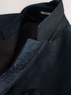 Bleu marine - Veste de costume coupe ajustée à motif jacquard
