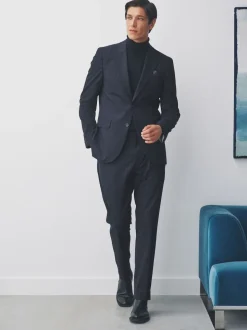 Bleu marine - Veste de costume slim à carreaux