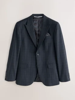 Bleu marine - Veste de costume slim à carreaux