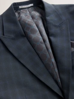 Bleu marine - Veste de costume slim à carreaux