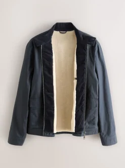 Bleu marine - Veste Harrington imperméable à doublure en peau lainée