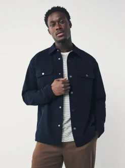 Bleu marine - Veste-chemise en jersey sergé à boutons-pression