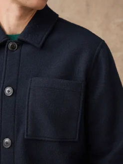 Bleu marine - Veste-chemise en polaire aspect laine