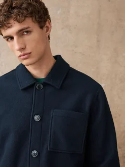 Bleu marine - Veste-chemise en polaire aspect laine