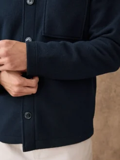 Bleu marine - Veste-chemise en polaire aspect laine
