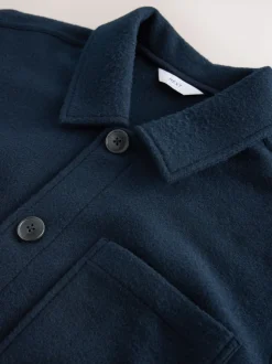 Bleu marine - Veste-chemise en polaire aspect laine