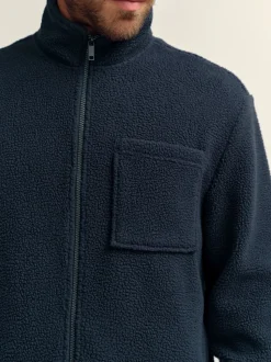 Bleu marine - Zippé sur toute la longueur - Polaire en peau de mouton