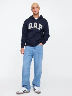 Bleu marine - Zippé sur toute la longueur - Sweat à capuche doublé en polaire avec logo Gap