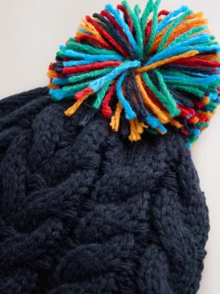 Bleu marine avec côte arc-en-ciel - Ensemble chapeau, écharpe et gants 3 pièces (3-16ans)