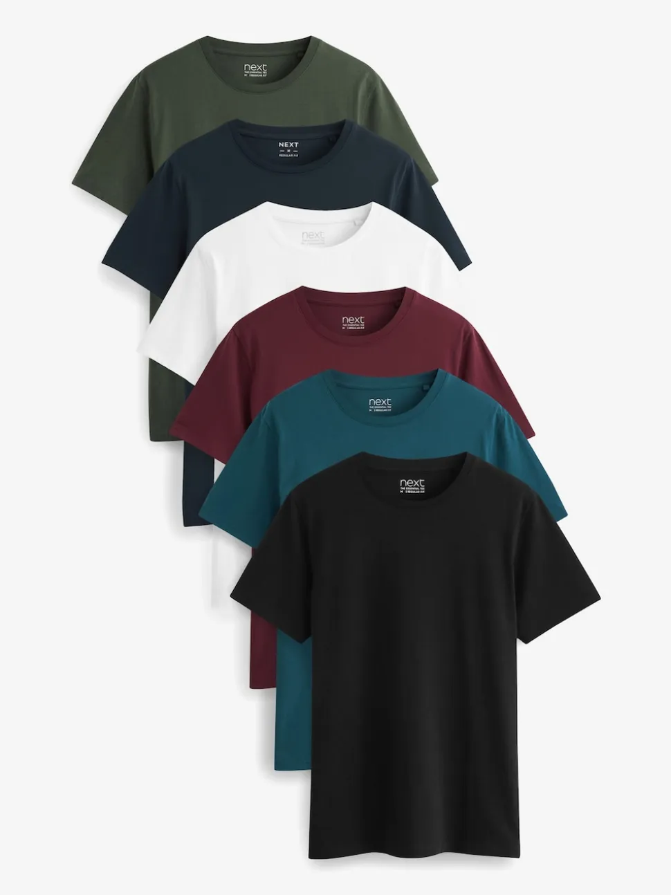 Bleu marine/ Bleu sarcelle/ Blanc/ Noir/ Vert/ bordeaux - Ajustement régulier - Lot de t-shirts essentiels en coton 6
