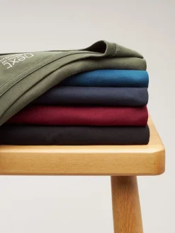 Bleu marine/ Bleu sarcelle/ Blanc/ Noir/ Vert/ bordeaux - Ajustement régulier - Lot de t-shirts essentiels en coton 6