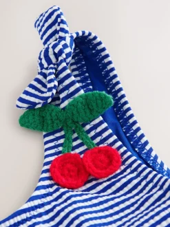 Bleu marine cerise à rayures effet froissé - Bikini (3-16ans)