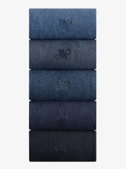 Bleu marine chiné - Lot de 5 - Chaussettes fraîches brodées durables