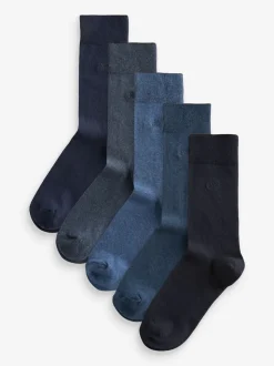 Bleu marine chiné - Lot de 5 - Chaussettes fraîches brodées durables
