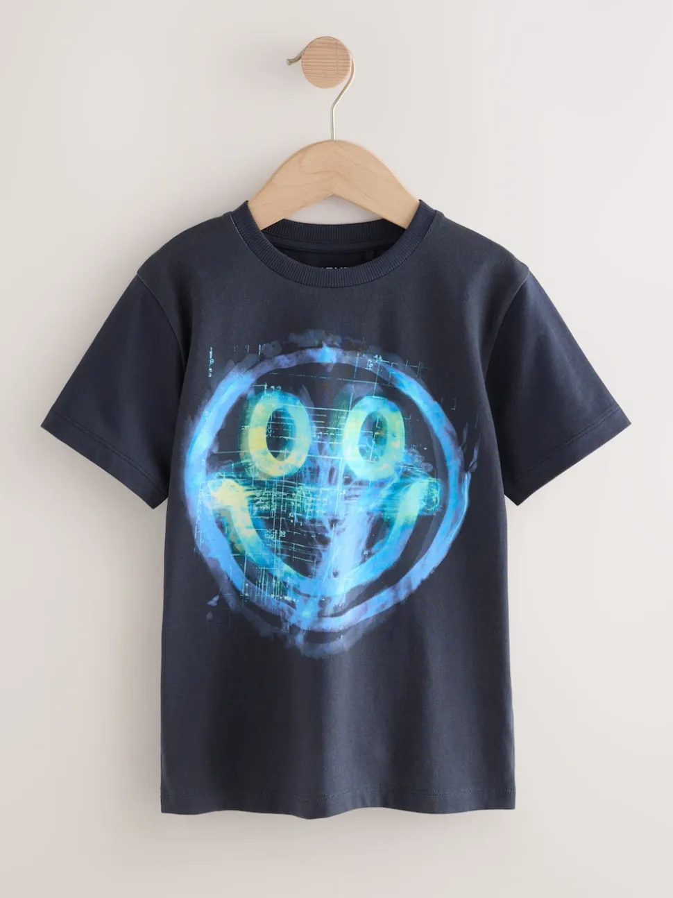 Bleu marine Digi Happy Face - T-shirt imprimé régulier à manches courtes (3-16ans)