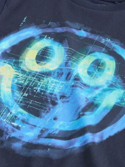 Bleu marine Digi Happy Face - T-shirt imprimé régulier à manches courtes (3-16ans)