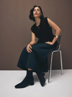 Bleu marine en daim - Bottines Motionflex à talon bloc