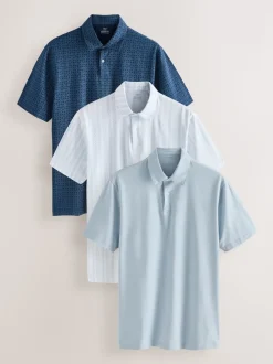 Bleu marine géométrique - Polo en jersey Manches courtes 3 Pack