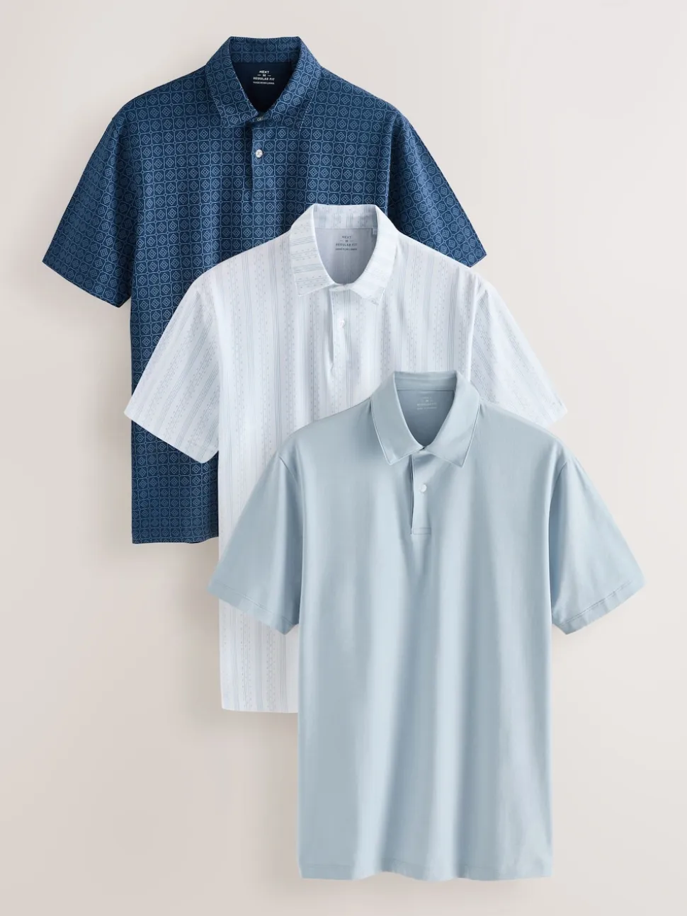 Bleu marine géométrique - Polo en jersey Manches courtes 3 Pack