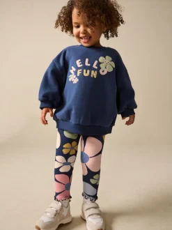 Bleu marine motif floral - Ensemble Sweatshirt et Leggings (3mths-7yrs)