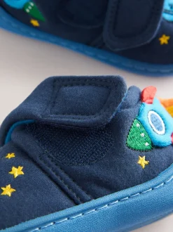 Bleu marine motif fusée - Chaussons Cupsole doublés chauds