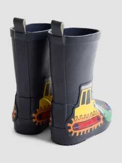 Bleu marine motif pelleteuse - Bottes de pluie JoJo Maman Bébé unies