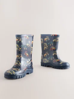 Bleu marine motif pelleteuse - Bottes de pluie