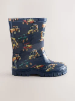 Bleu marine motif pelleteuse - Bottes de pluie